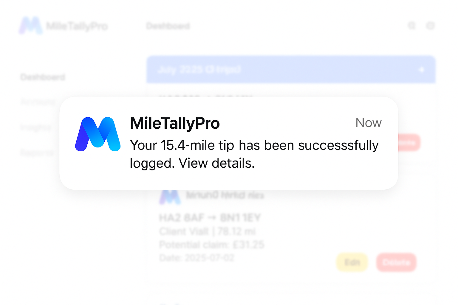 Quick, accurate trip logging dashboard in MileTallyPro